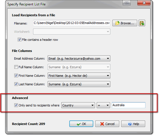 Import and Send List Filtering