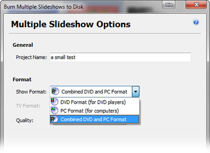Create PC and DVD format multiple slideshows disks
